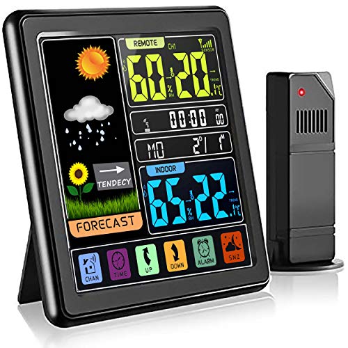 Estacion Meteorologica con Sensor Exterior, Termómetro Digital Higrómetro con Pantalla Táctil LCD en Color, Barometro, Reloj, Despertador, TSAI Professional Termometro Interior Exterior