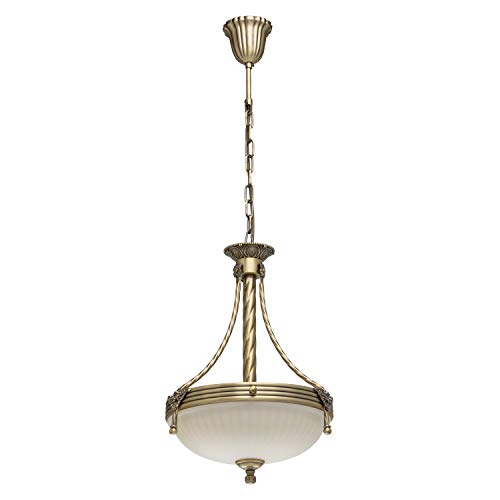 Lámpara de araña, lámpara colgante de metal y vidrio, diseño clásico con color de latón antiguo, 35 cm de diámetro, 3 bombillas no incluidas (E14, 3 x 60 W, 230 V)