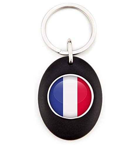 G1 Llavero Bandera de Francia | Llavero Acrílico Redondo con Moneda para Carro | Llavero Resistente | Color Negro | Diseño Elegante (1 Unidad)