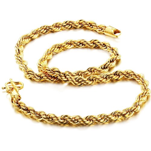18 K chapado en oro twrist cuerda cadena collar oro tono Hip Hop para hombre Joyería