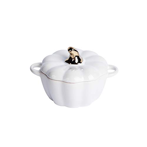 AHAI YU Calabaza de colección de cerámica Vegetal Soup Bowl con Tapa con Tapa Gres Cosecha de Calabaza Plato de Sopa con Asas sopera de Porcelana Fina Caja de Calabaza (Color : White, Size : Small)