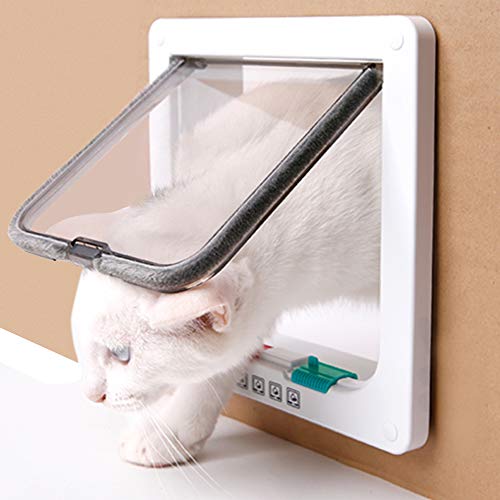 CCJH 4-Modo Puerta Magnética Bloqueable de Aleta para Gato Gatito Perro Perrito Mascota Seguridad Blanco (L)