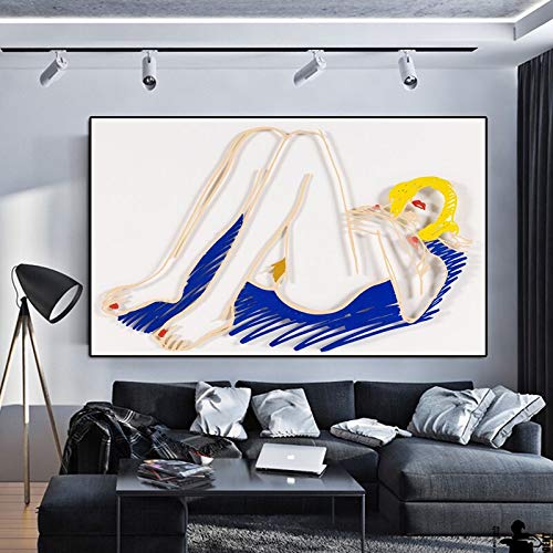 Flduod Cuadros s Lienzo Pintura impresionista Imagen Dormir Mujer Sexy Tom Wesselmann Rubia en Manta Cuadros decoración del hogar