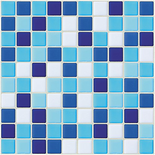 Ecoart 6 Piezas Decorativos Adhesivos para Azulejos Pegatina de Pared, Azulejos de Gel, Diseño de Mosaico, Efecto 3D, Cenefa Autoadhesivo, para Baño y Cocina(Azul y Blanco)
