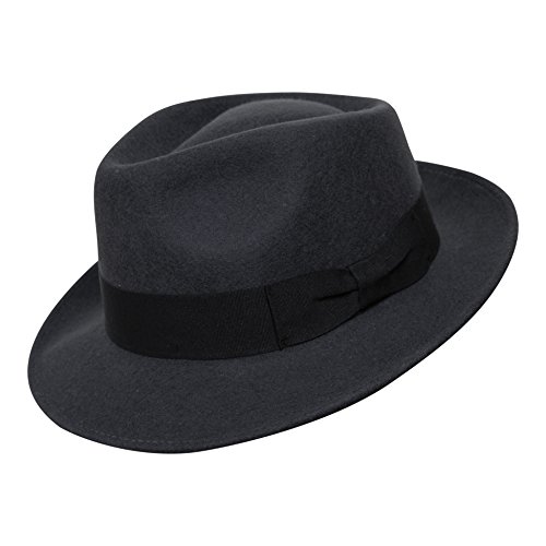 Borges & Scott B&S Premium Doyle – Sombrero de lágrima Fedora - 100% Fieltro de Lana - Enrollable para Viajes - Resistente al Agua - Gris Oscuro 54cm