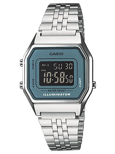 Casio Casio Collection LA680WEA-2BEF - Reloj Digital de Cuarzo para Mujer, Correa de Acero Inoxidable Color Plateado (luz, Alarma, cronómetro)