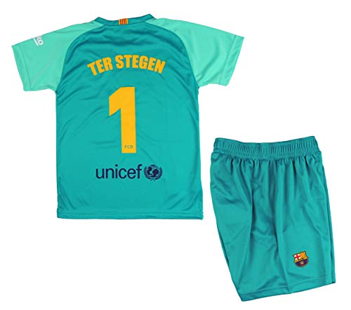 FCB Conjunto Camiseta y Pantalón Primera Equipación Infantil TER Stegen del FC Barcelona Producto Oficial Licenciado Temporada 2019-2020 Color Verde (Verde, Talla 8)