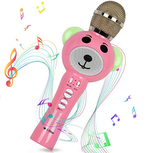Micrófono Karaoke Bluetooth Infantil Inalambrico para Niñas y Niños con Altavoz, Luces LED, Distorsionador de voz Mágico, Juguete Musicales para niños