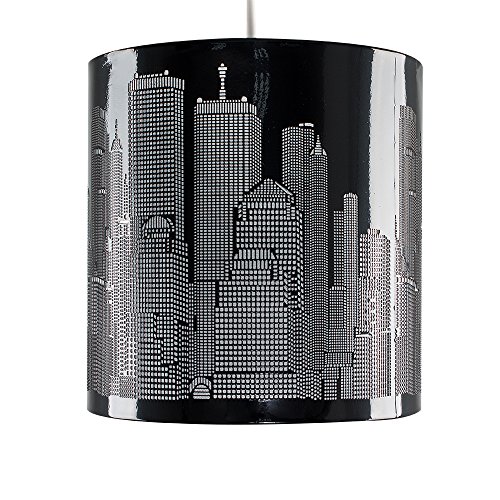MiniSun - Moderna pantalla de lámpara de techo colgante inspirada en el paisaje de Nueva York, en color negro brillante