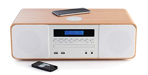 Thomson MIC201IBT - Microcadena (Bluetooth, con reproductor de CD, radio, MP3, USB, cargador de inducción) madera y blanco