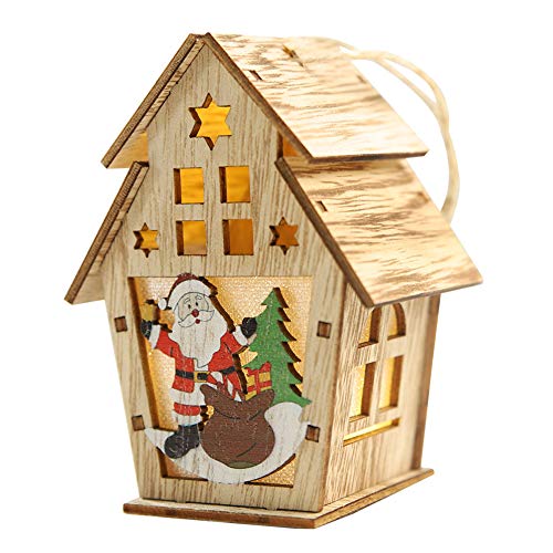 Qitiner Casa de madera LED árbol de Navidad Decoración de vacaciones (L Santa Claus)