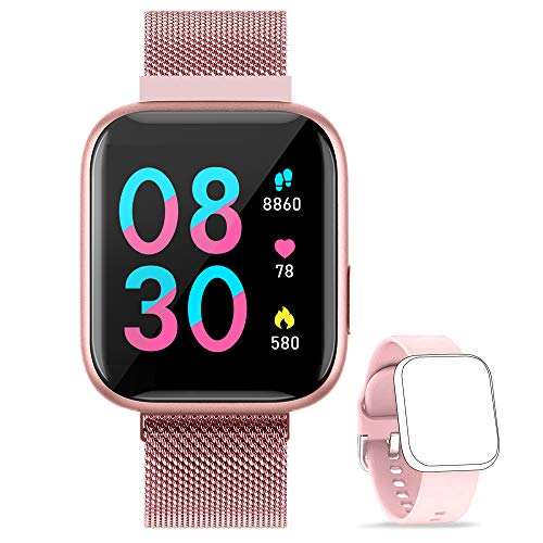 WWDOLL Smartwatch, Reloj Inteligente IP67 con Monitor Rítmo Cardíaco Sueño Podómetro Notificaciones, Reloj Deportivo 1.4 Inch Pantalla Táctil Completa Mujer para iOS y Android (Rosa)