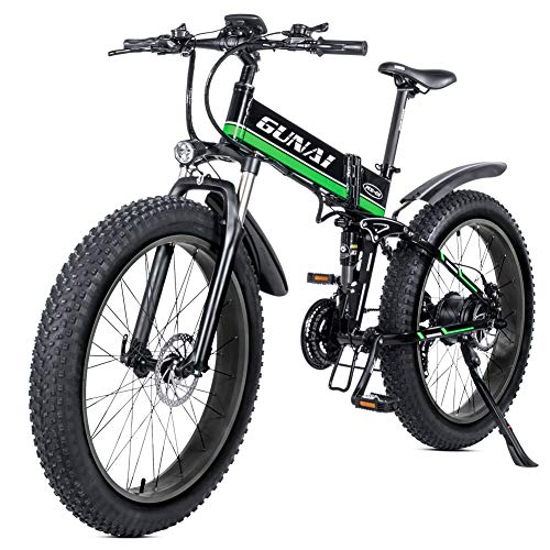 GUNAI Bicicleta eléctrica de montaña, 26" 1000W Batería 48V E-Bike Sistema de Transmisión de 21 Velocidades con Linterna con Batería de Litio Desmontable