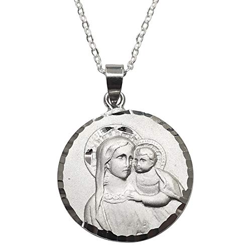Sicuore Medalla Collar Virgen con Niño - Plata De Ley 925 Incluye Cadena De Plata De 45cm Y Estuche para Regalo