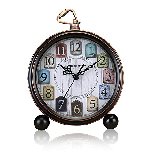 ALEENFOON Reloj despertador clásico retro de 5 pulgadas, sin tictac, de metal silencioso, antiguo, con estante de mesa, reloj de cuarzo, funciona con pilas, despertador para mesitas de noche