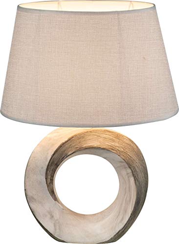 Lámpara de noche con pantalla de tela gris (lámpara de mesa, lámpara de mesa, altura 41 cm, base de cerámica gris)