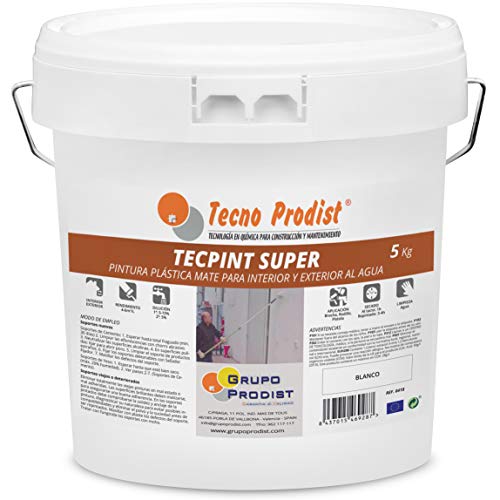 TECPINT SÚPER de Tecno Prodist - 5 Kg (BLANCO) Pintura para Exterior e Interior al Agua - Alta cubrición y blancura - Lavable - Fácil Aplicación
