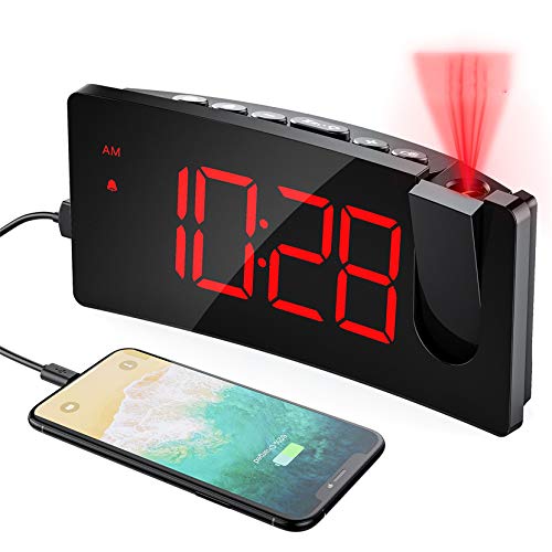 Mpow Despertador Proyector, Reloj Despertador Digital con Puerto USB, 4 Brillo de Proyección y Display, Pantalla LED de 5'', Números Rojos Ultra Clara, Fácil de Usar, Snooze (incluido el Adaptador)