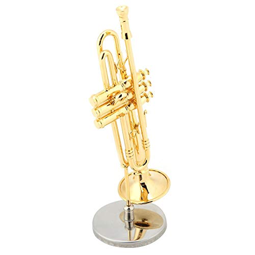 Replica de saxofón Trompeta Miniatura Modelo de Instrumento Musical Chapado en Oro con Estuche y Soporte
