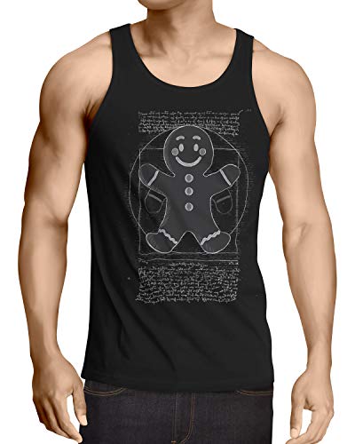 style3 Hombre de Jengibre de Vitruvio Camiseta para Hombre T-Shirt mercadillo navideño Pan de Especias, Talla:2XL, Color:Negro