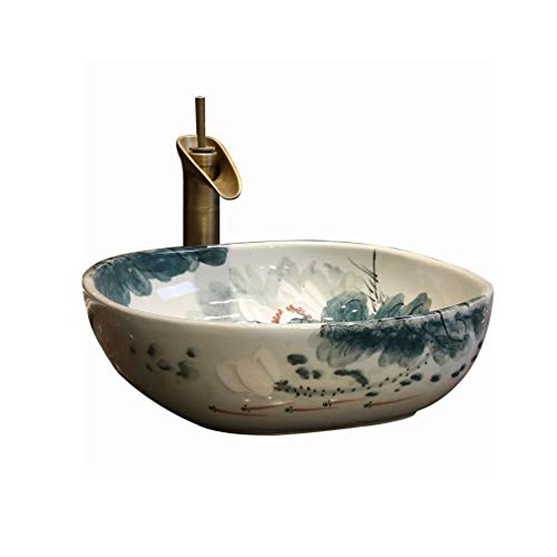 Bañera - Lavabo sobre encimera de arte vintage Baño Lavabo de cerámica Lavabo cuadrado chino Lavabo sobre encimera