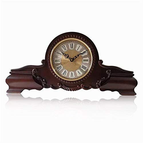 Decoración de Reloj de Escritorio Diseño rústico de Madera Decorativa silenciosa Manto Escritorio del Reloj de Madera con Base de sobremesa Brown Reloj casero (Color : Brown, Size : 465x185x96mm)
