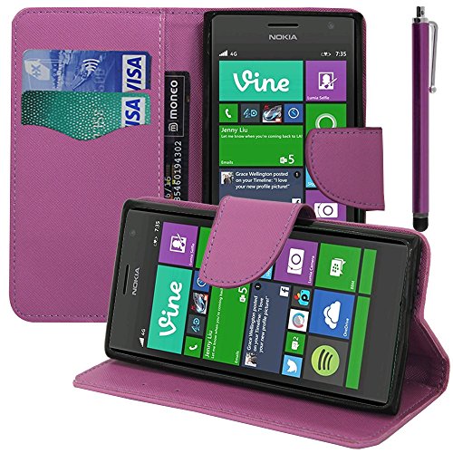 AnnaRT® - Funda tipo libro con tapa y soporte integrado para Nokia Lumia 735/730 Dual Sim + lápiz capacitivo, color morado