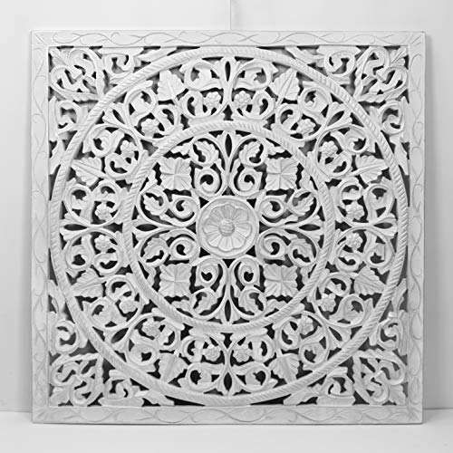 Mandala de Pared, Fabricada artesanalmente en España- tamaño 80x80 cm, Modelo GR94. Forma Cuadrada (Blanco Plata)