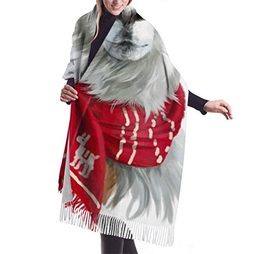 Bufanda de 27"x77" para mujer, ligero, lindo cachorro, husky siberiano, pelota de voleibol, bufanda de cachemira de moda, bufanda con flecos, abrigo, elegante, grande, cálida, manta