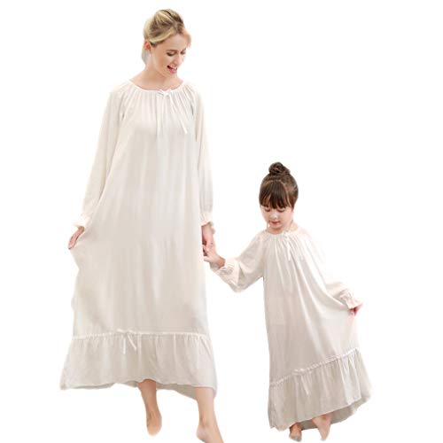 Gagacity Camisones para Niñas Mujeres 100% Cómodo Vestido Largo Vintage Ropa de Dormir Camisón a Juego de Madre e Hija