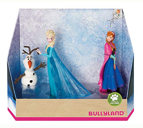 Bullyland 13446 – Juego de Figuras de Walt Disney La Reina del Hielo – Elsa, Anna y Olaf, Figuras pintadas a Mano, sin PVC, Regalo Ideal para niños y niñas para Jugar de fantasía
