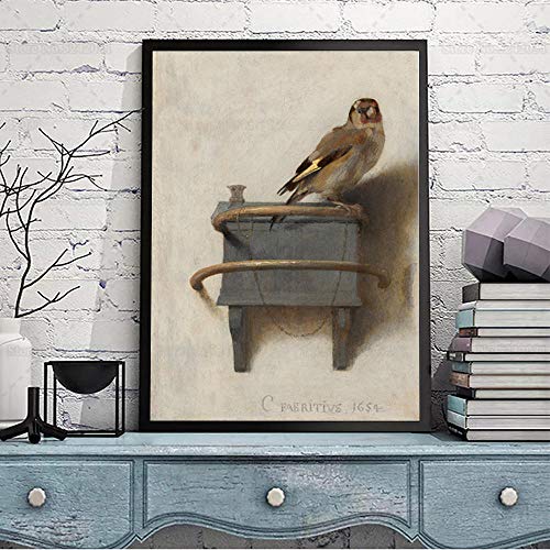 XuFan El jilguero Lienzo Painitng Vintage Animal pájaro Cartel Puttertje impresión Pared Arte decoración 50x70cm Sin Marco