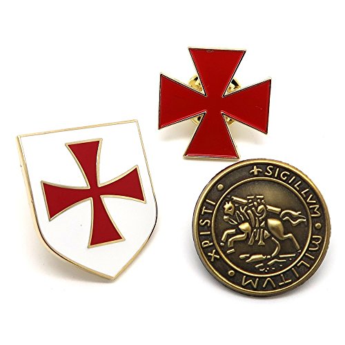 BOBIJOO Jewelry - Mucho Juego de 3 Insignia de la Orden de los Caballeros Templarios Sello de la Cruz del Escudo Rojo