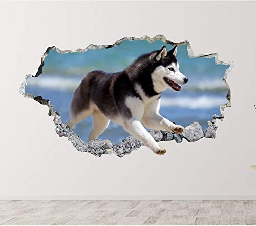 Husky Cachorro Mascota Perro Animal Autoadhesivo Pared Autocolante Pegatina Sticker 3D Vinil (Grande: 100 cm x 64 cm)