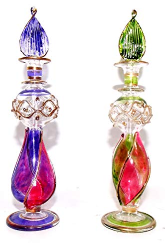 2 Perfumeros egipcios de cristal soplado hechos a mano, Pack 2 unidades, altura 10/14 cm Aprox.