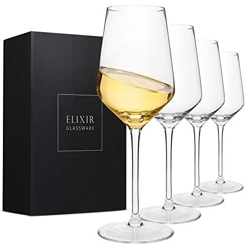 Copas de vino de cristal – Copas de vino tinto y blanco sopladas a mano – Juego de 4 copas de vino de tallo largo, cristal premium, boda, aniversario, Navidad – 13 oz, transparente