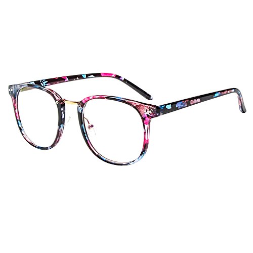 forepin® Montura para Gafas de Vista Hombre y Mujer Antiguas Grandes Vintage Visión Clara Glasses Cristal Lente Transparente - Flores Azules Retras