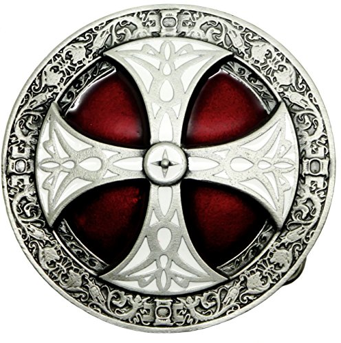 Nórdico Cruz Hebilla de Cinturón - Diseño de Escudo Circular Rojo y Blanco - Auténtico Dragon Designs Producto de Marca