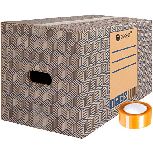 packer Pro Pack 20 Cajas Carton para Mudanzas y Almacenaje Ultra Resistentes con Asas y Cinta Adhesiva 430x300x250mm