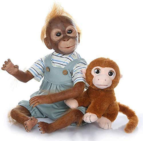 Pinky Reborn 21 Pulgadas 52cm Monkey Baby Dolls Hecho a Mano Renacer Bebé Mono Silicona Suave Vinilo Realista Reborn Doll Mejor Regalo para niños Navidad (A)