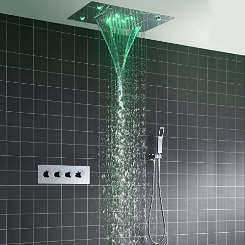 hm Set para la ducha,360x500mm LED multifuncional termostático Sistema de ducha, modo lluvia, 304 de acero inoxidable, ducha de mano,Columna ducha,Conjunto de Ducha,Función anti escaldado