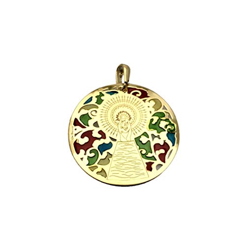 Medalla Virgen del Pilar en Plata de Ley Cubierta de Oro de 18kt y Esmalte® 40mm