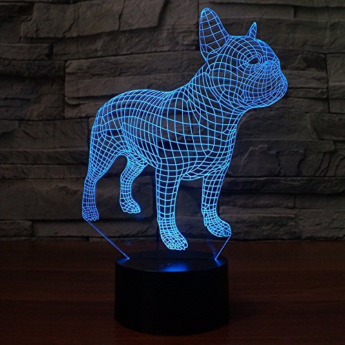 3d Illusion Bulldog frances perro Lámpara luces de la noche ajustable 7 colores LED 3d Creative Interruptor táctil estéreo visual atmósfera mesa regalo para Navidad