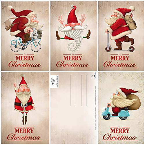 Edition Colibri 11051-55 - Juego de 15 divertidas tarjetas de Navidad (5 diseños diferentes, 14 x 10,5 cm), diseño retro de Papá Noel