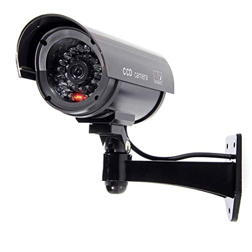 BW 1100B Cámara de Seguridad CCTV Falsa de imitación para Interiores y Exteriores con luz Intermitente Parpadeante, Forma de Bala, Color Negro