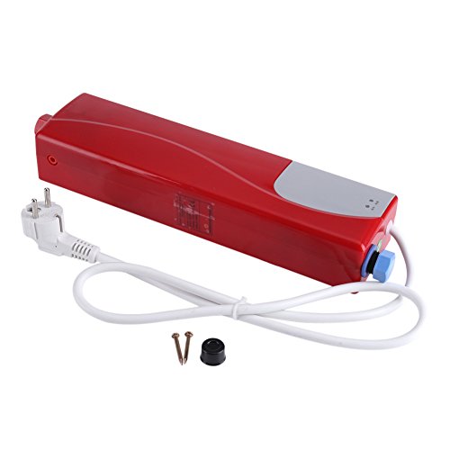 Fdit Mini Calentador de Agua Instantáneo Eléctrico sin Tanque con Válvula de Alivio de Presión 220V 3000W para Cocina Baño(Rojo)