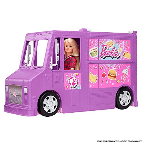 Barbie Food truck de juguete , muñeca y vehículo restaurant con 25 accesorios (Mattel GMW07)