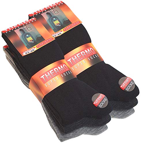 6 pares de calcetines térmicos de tejido de rizo completo, color negro, antracita y gris Schwarz, Anthrazit, Grau 39