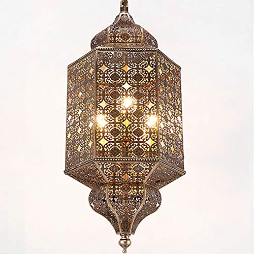 Pn＆cc Lámpara Colgante Vintage de la Industria Lámparas de Techo Pantalla, lámpara de araña marroquí Lámpara Colgante árabe Turco clásico Calado Lámpara de latón Antiguo