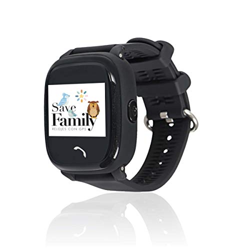 Reloj con GPS para niños SaveFamily Infantil Completo Acuático IP67. Smartwatch con Botón SOS, Anti-Bullying, Chat Privado, Modo Colegio, Llamadas y Mensajes. App SaveFamily. Incluye Cargador. Negro.